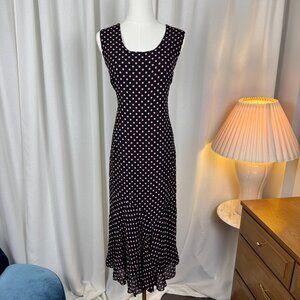 Vintage 90s Polka Dot Bias-Cut Crepe Midi Dress sz Large/12-14